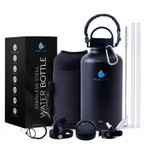 ICELILIS Botella Térmica Negra 64 Oz Set Completo