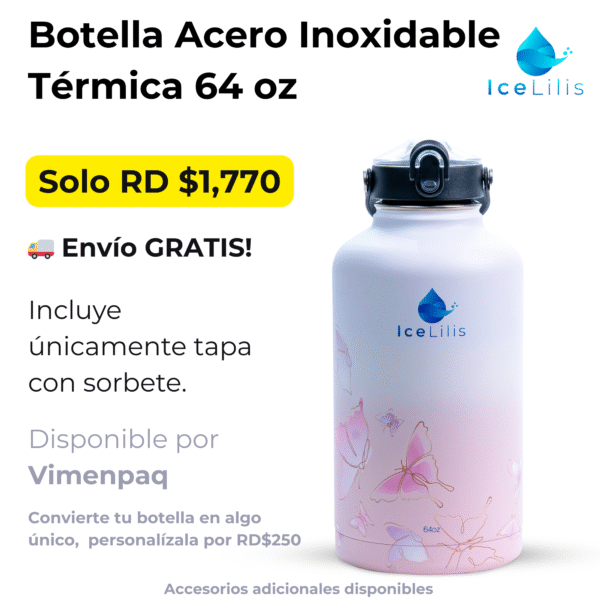 ICELILIS Botella Térmica Rosada 64 Oz Una Tapa