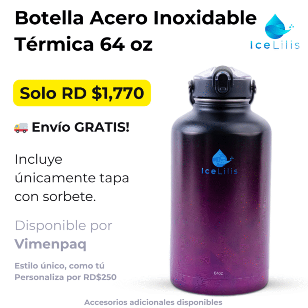 ICELILIS Botella Térmica Morada 64 Oz Una Tapa