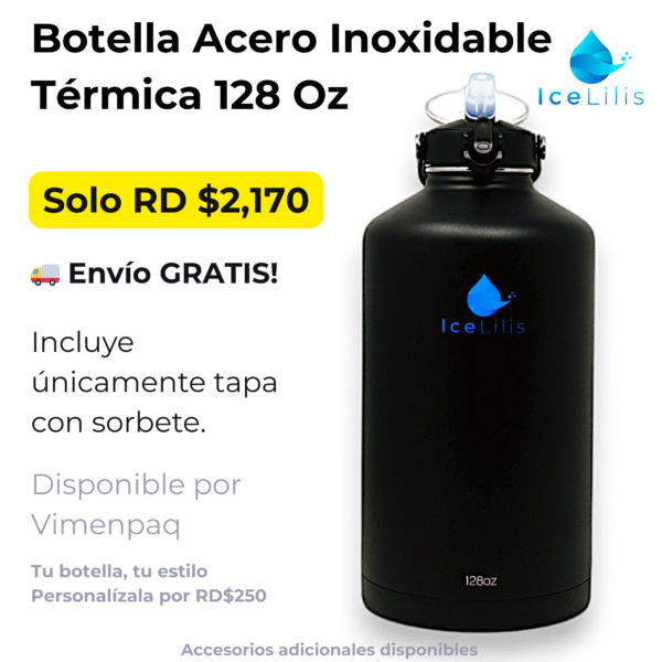 ICELILIS Botella Térmica Negra 128 Oz Una Tapa