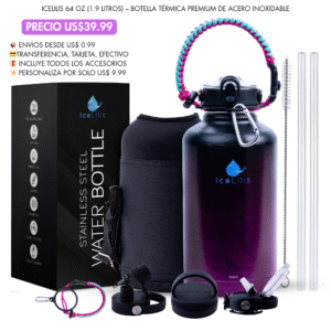 ICELILIS Botella Térmica Morada 64 Oz Set Completo