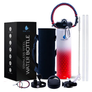 Botella Acero Inoxidable ICELILIS 24 Oz Roja Set Completo