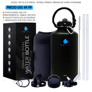 ICELILIS Botella Térmica Negra 128 Oz Set Completo