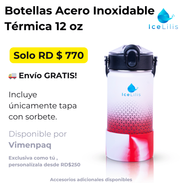 Botella  12 oz de Acero Inoxidable Roja