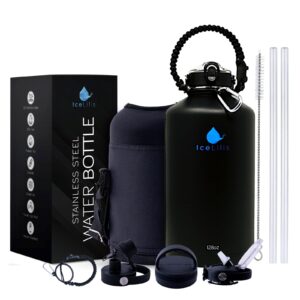 ICELILIS Botella Térmica Negra 128 Oz Set Completo