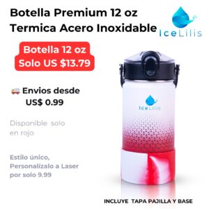Botella  12 oz de Acero Inoxidable Roja