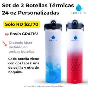 Set de 2 Botellas Térmicas ICELILIS de 24 oz | Tapa de Pajilla + Boquilla | Grabado Láser Incluido + Envío Gratis