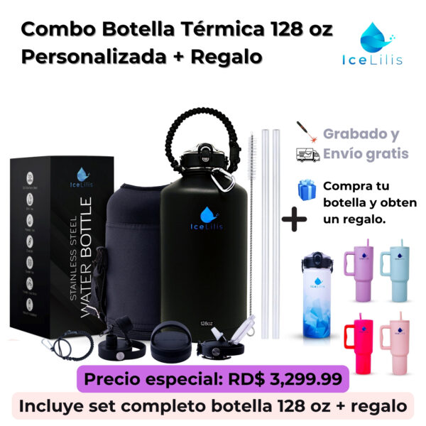 Botella Térmica ICELILIS 128 oz Personalizada + Vaso 40 oz GRATIS