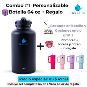 Combo # 3 ICELILIS – Botella 64 oz Personalizada + Vaso 40 oz GRATIS