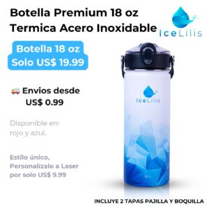 Botella 18 Oz Acero Inoxidable 2 tapas Azul