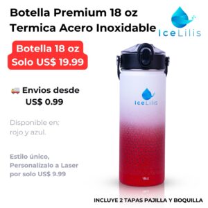 Botella 18 Oz Acero Inoxidable 2 tapas Roja